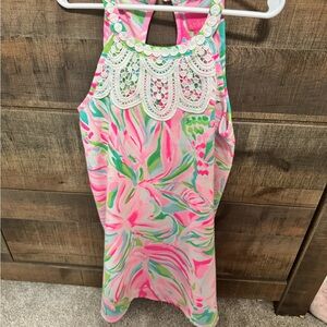Lilly Pulitzer Pink Green Blue Floral Tank Dress with White Lace